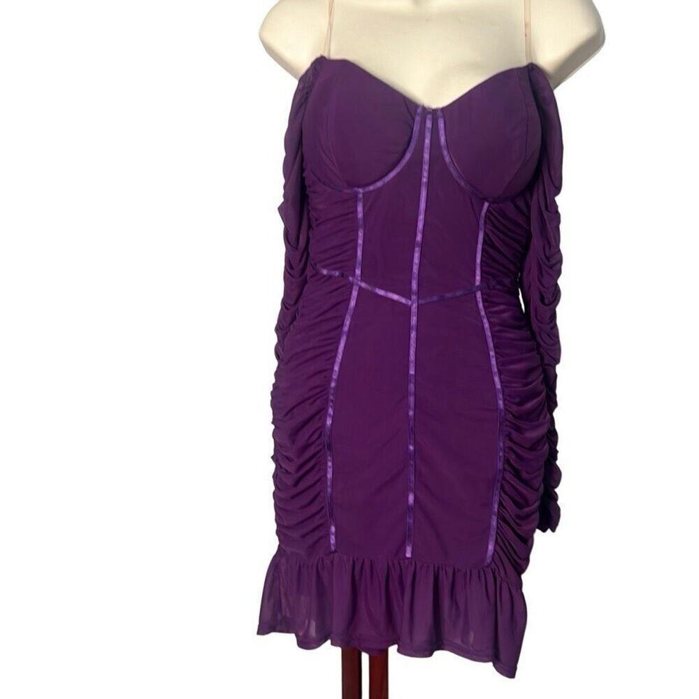 Privy Womens Purple Long Sleeve Ruffle Corset Ruched Bodycon Dress Size Small